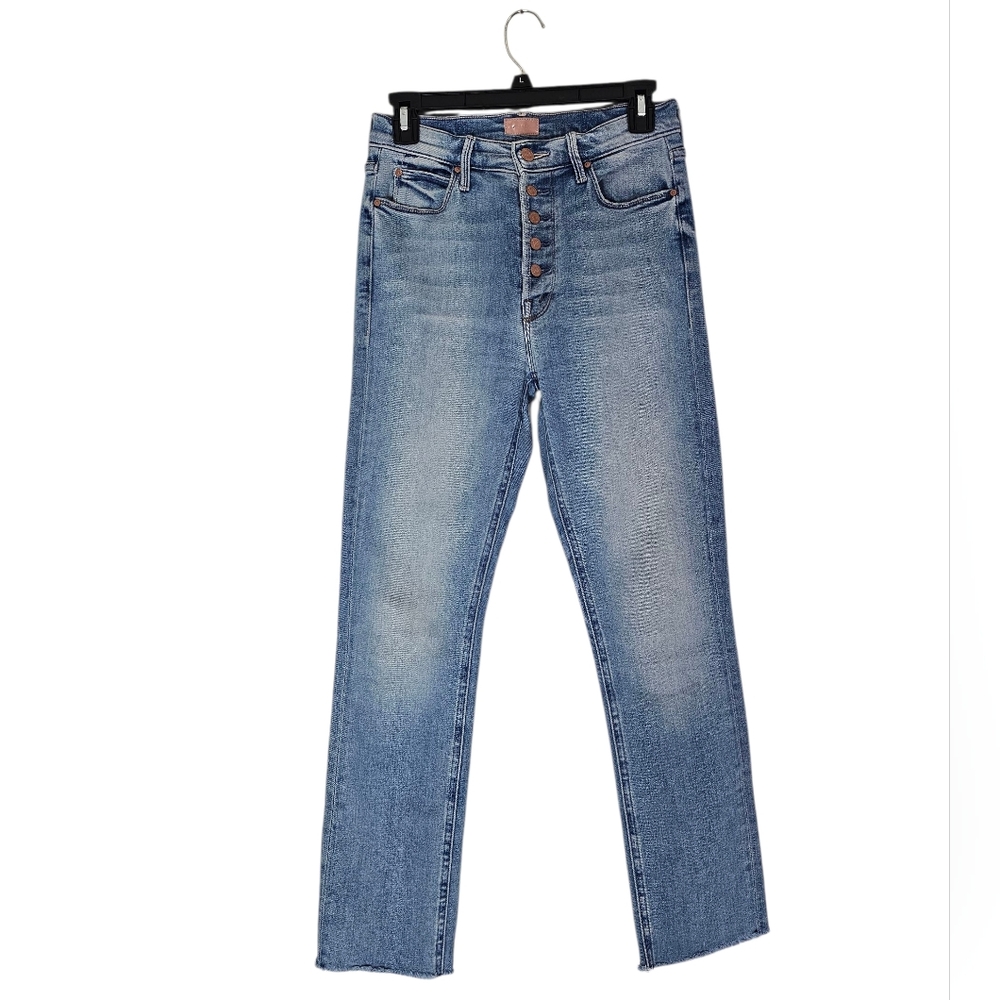 MOTHER The Pixie Dazzler Ankle Fray Straight Leg Flare Blue Jeans 26 Preowned